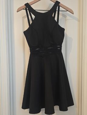 Black Cutout Waist A-Line Dress